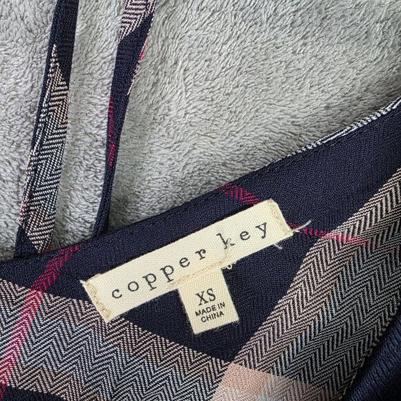 Womens Copper Key Blue Red Plaid Tunic Dress 3/4 Sleeve Round Neck Size XS - Picture 4 of 10